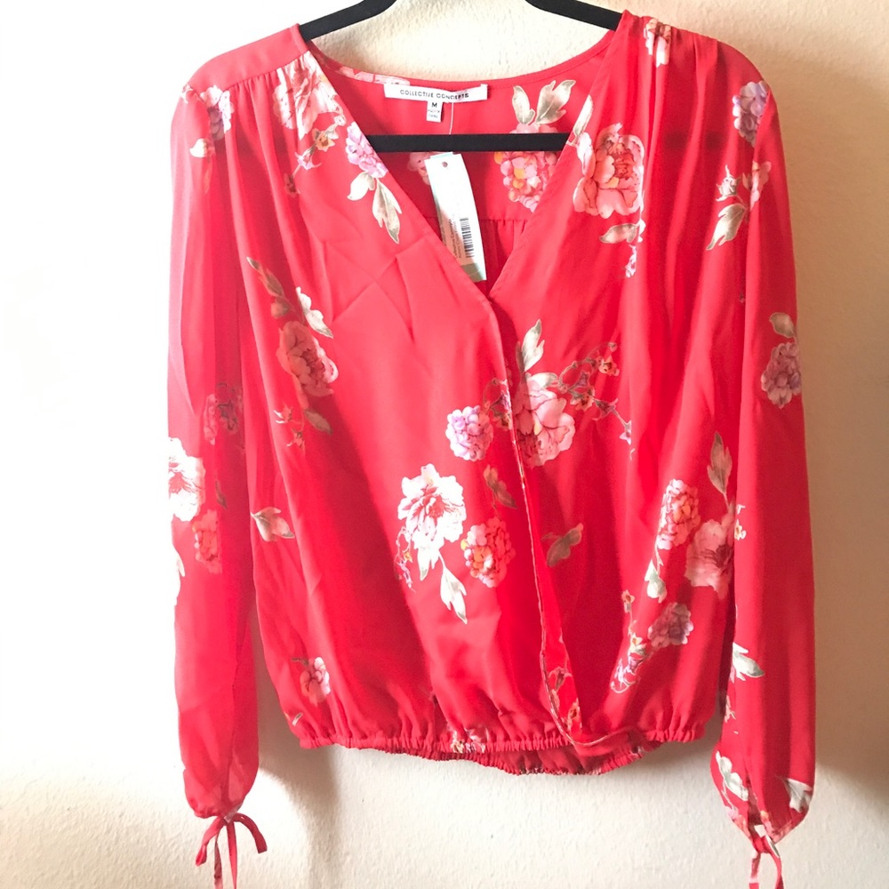 Collective Concepts Red Floral Blouse